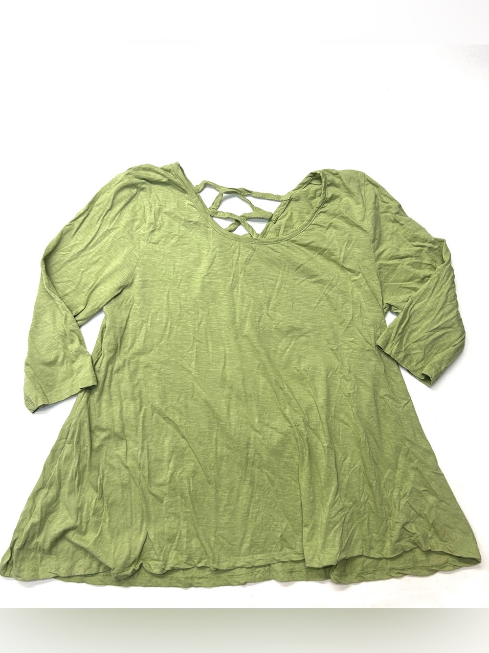 Tulip Lagenlook Olive Green Crisscross Back Swing Top 100% Cotton 3/4 Sleeve